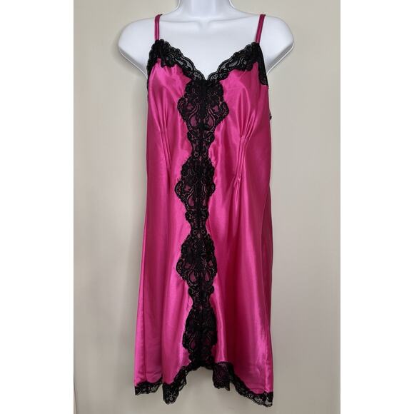 American Vintage Other - VTG Y2K Morgan Taylor Babydoll Satin Pink Slip Dress XL Chemise Lace Trim Teddy